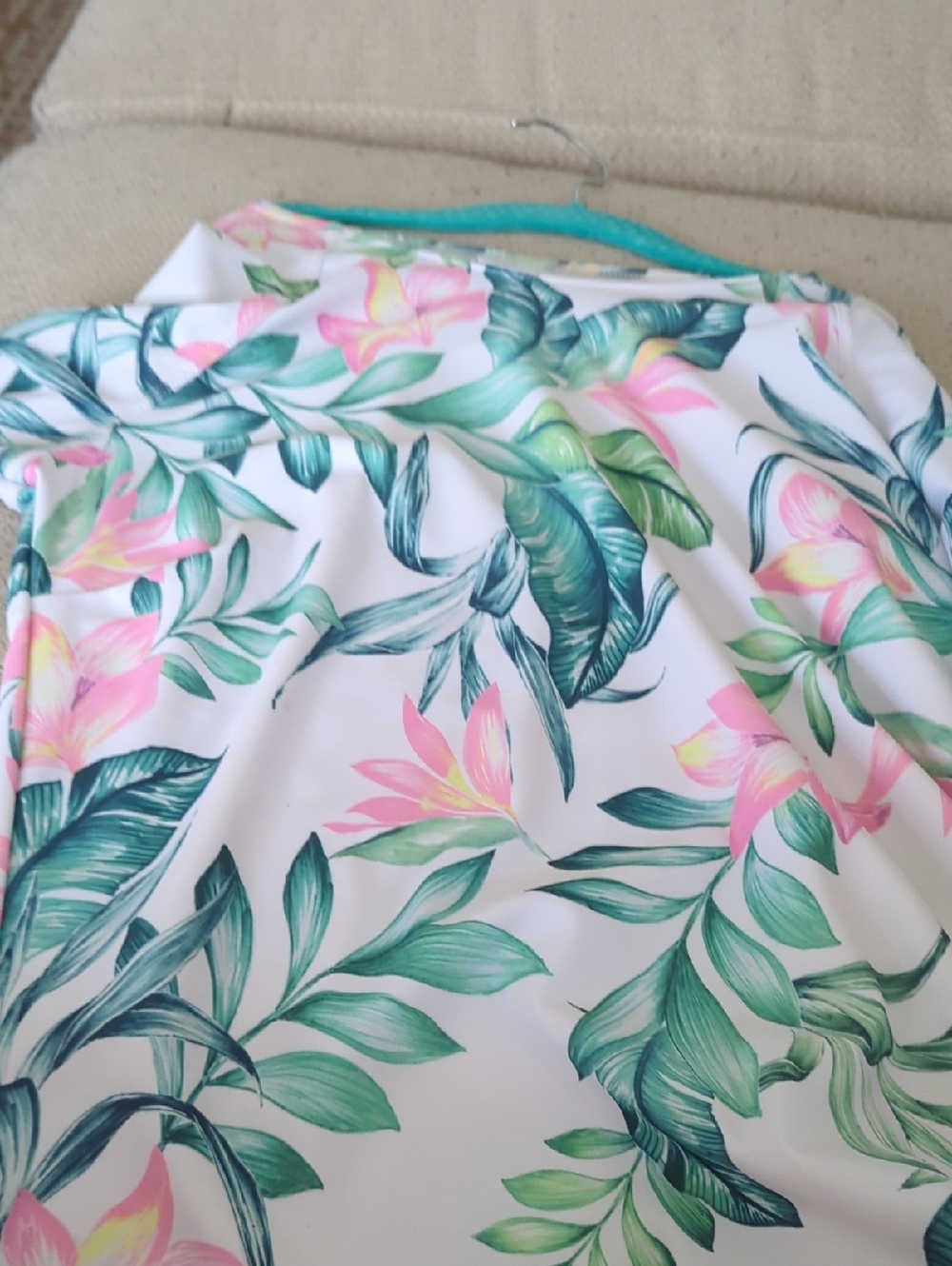 VENUS White Tropical Floral Swim Sarong with Pink & Green Leaves